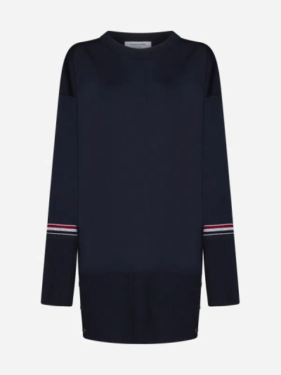Shop Thom Browne Oversized Wool Sweater In Navy