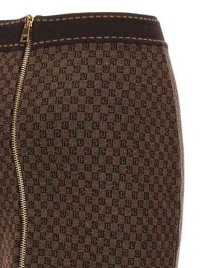 Shop Balmain Monogram Miniskirt In Brown