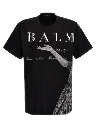 Shop Balmain Printed T-shirt In White/black