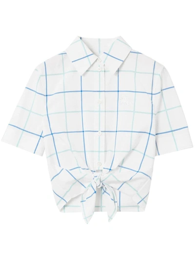 Shop Burberry Check Motif Cotton Cropped Shirt In White