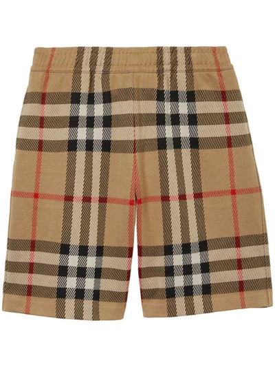 Shop Burberry Check Motif Cotton Shorts In Beige