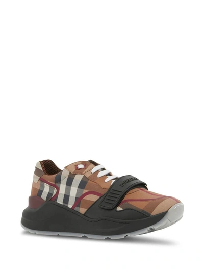 Shop Burberry Check Motif Cotton Sneakers In Brown