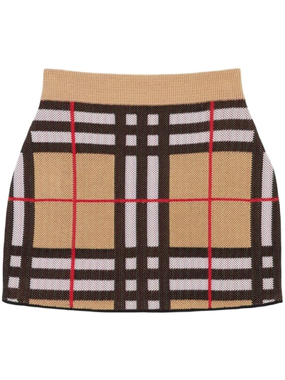 Shop Burberry Check Motif Mini Skirt In Beige