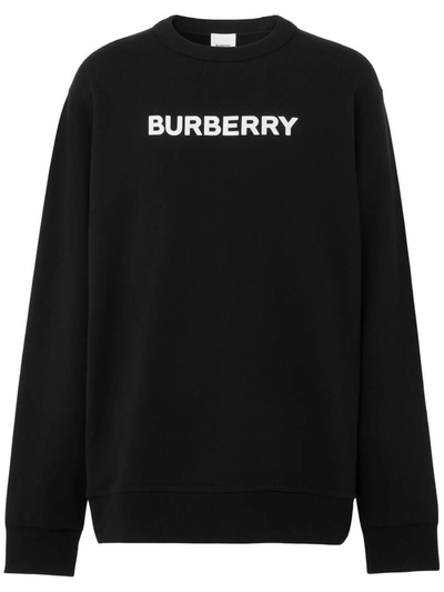 Shop Burberry Logo Cotton Crewneck Sweatshirt In Black