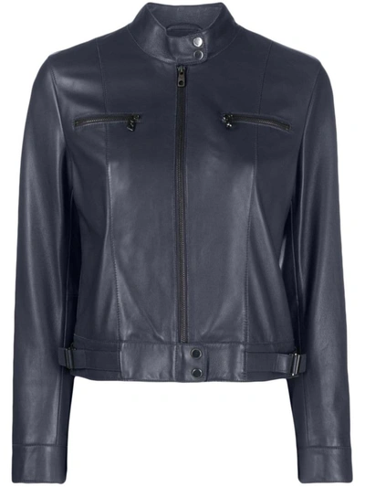 Shop Emporio Armani Ea7  Leather Jacket In Blue
