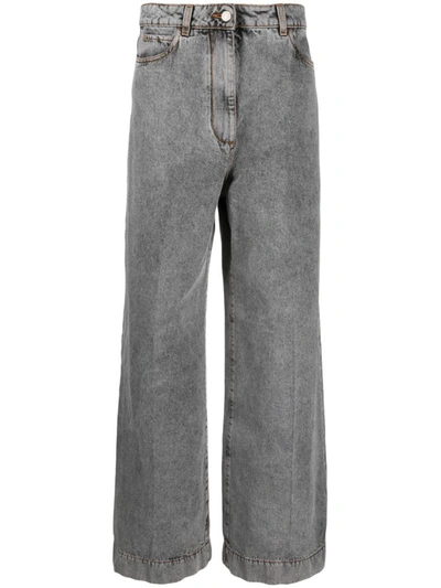 Shop Etro Wide Leg Cotton Jeans In Grey