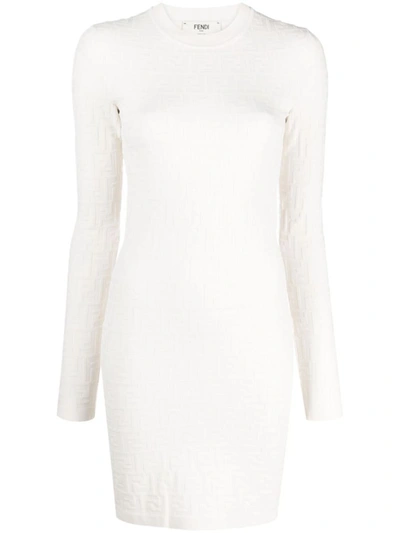 Shop Fendi Ff Pattern Mini Dress In White