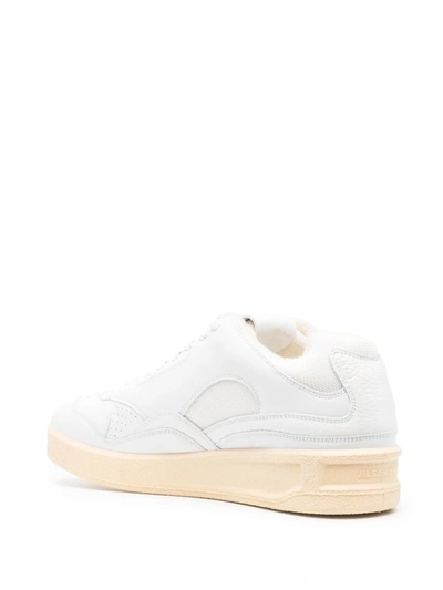 Shop Jil Sander Leather Sneakers In White