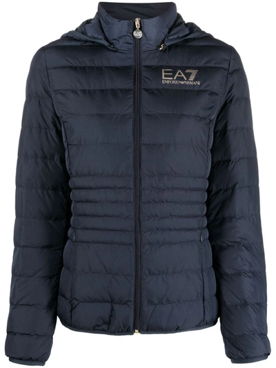 Shop Ea7 Emporio Armani Hooded Down Jacket In Blue