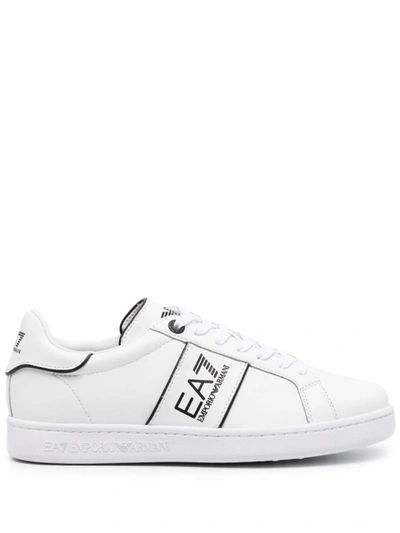 Shop Ea7 Emporio Armani Logo Leather Sneakers In White