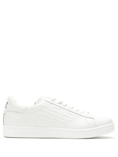 Shop Ea7 Logo Leather Sneakers In White