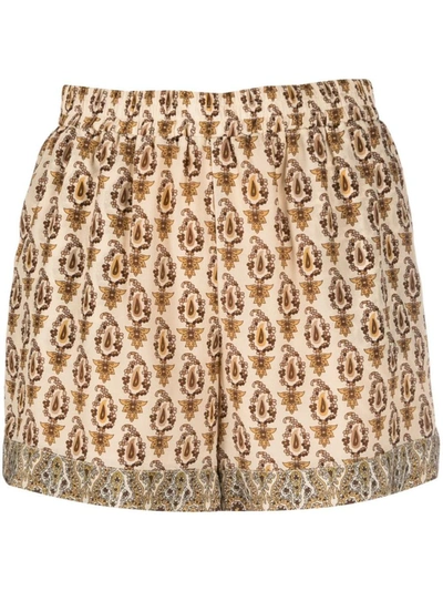 Shop Gold Hawk Printed Drawstring Shorts In Beige