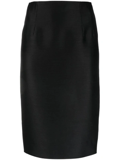 Shop Versace Wool And Silk Blend Midi Pencil Skirt In Black