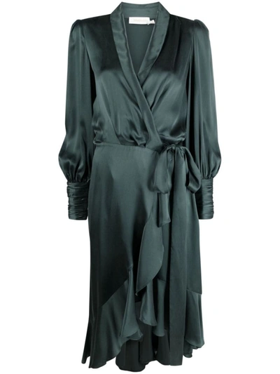 Shop Zimmermann Silk Wrap Midi Dress In Green