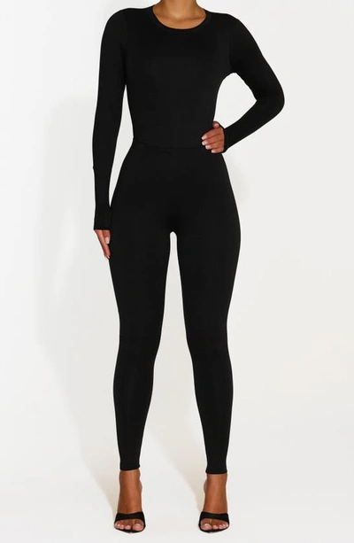 Shop N By Naked Wardrobe Bare Crewneck Long Sleeve Bodysuit In Black