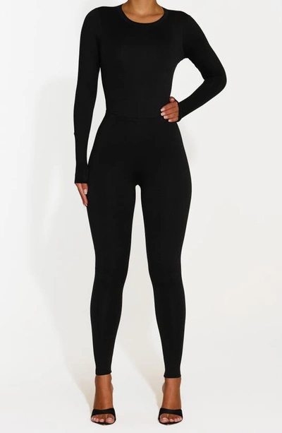 N By Naked Wardrobe Bare Crewneck Long Sleeve Bodysuit In Black