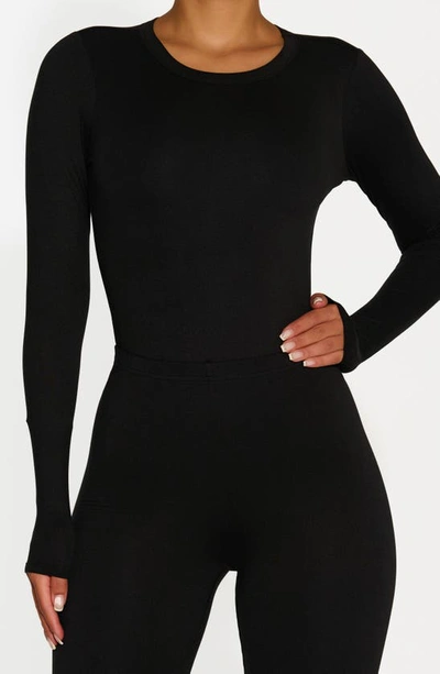 Shop N By Naked Wardrobe Bare Crewneck Long Sleeve Bodysuit In Black
