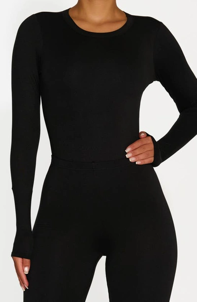 N By Naked Wardrobe Bare Crewneck Long Sleeve Bodysuit In Black
