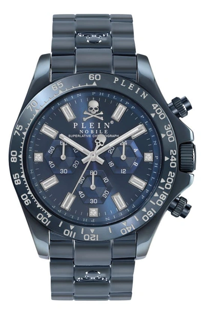 Shop Philipp Plein Nobile Chronograph Bracelet Watch, 43mm In Ip Blue