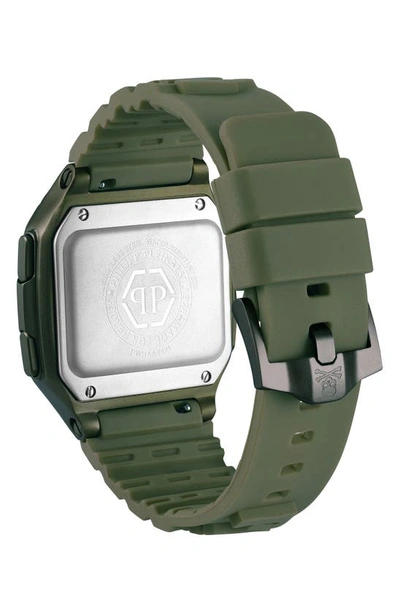 Shop Philipp Plein Hyper $hock Silicone Strap Square Watch, 44mm In Ip Gunmetal
