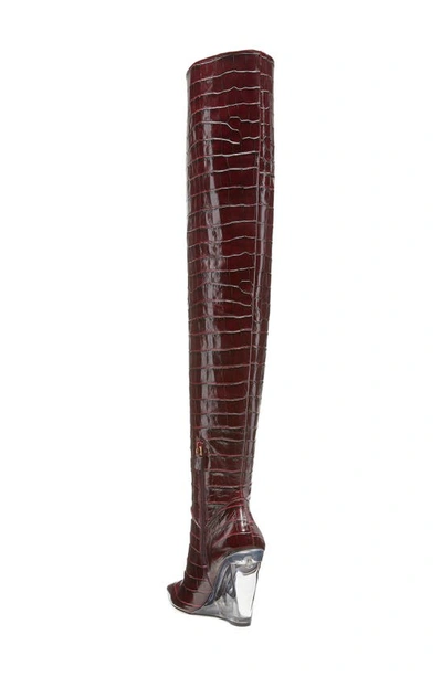 Stuart Weitzman Women's Croc Embossed Over The Knee Lucite Wedge Heel Boots In Plum