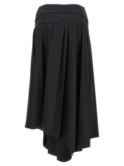Off-white Pleated Midi Skirt In Tech Drill Fabric In Black
