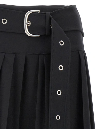 Off-white Pleated Midi Skirt In Tech Drill Fabric In Black
