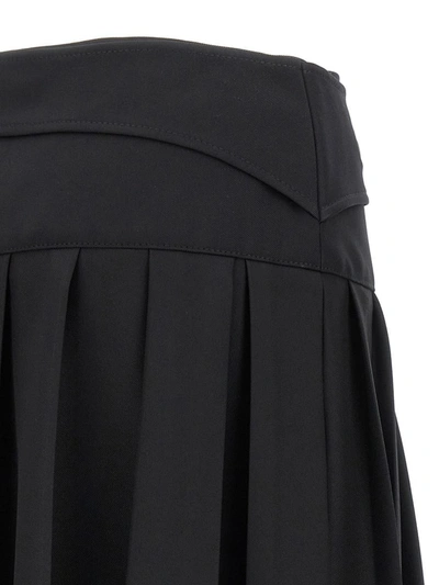 Off-white Pleated Midi Skirt In Tech Drill Fabric In Black
