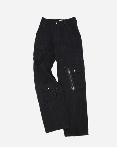 Shop Andersson Bell Mulina Crinkle Denim Cargo Pants In Black