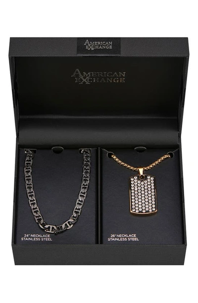 Shop American Exchange Goldtone Plated Stainless Steel Chain & Dog Tag Necklace 2-piece Set