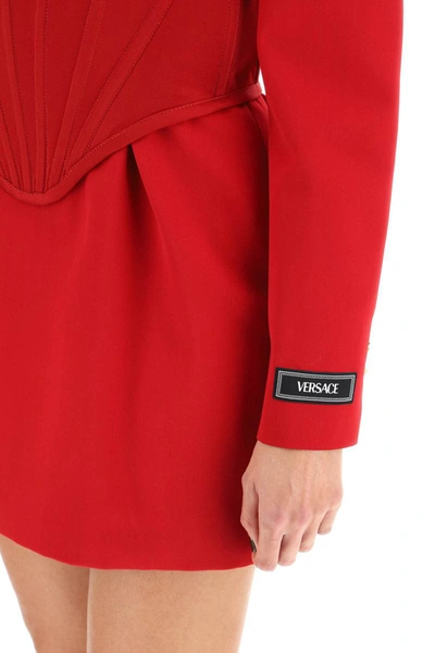 Shop Versace Mini Wool Dress With Bustier Detail In Red