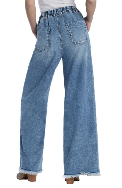 Shop Wash Lab Denim Lola Elastic Waist Frayed Soft Wide Leg Jeans In Blue Ray