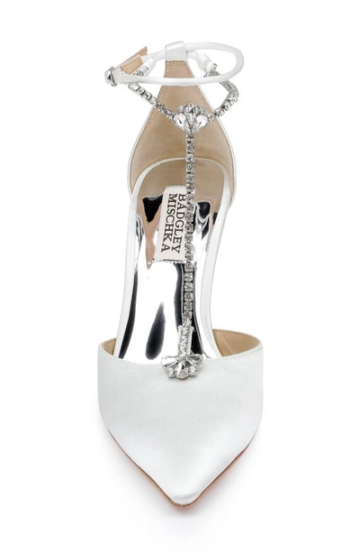 Shop Badgley Mischka Zayna Embellished T-strap Pointed Toe Pump In Soft White