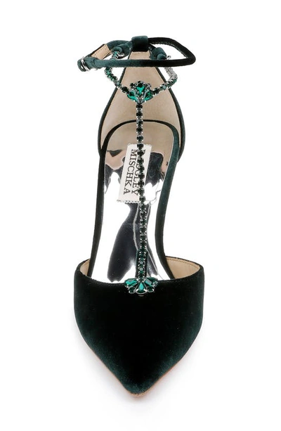 Shop Badgley Mischka Zayna Embellished T-strap Pointed Toe Pump In Emerald