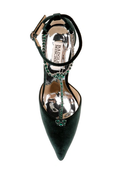 Shop Badgley Mischka Zayna Embellished T-strap Pointed Toe Pump In Emerald