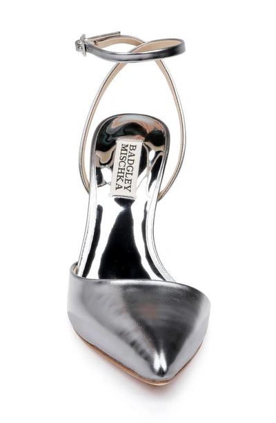 Shop Badgley Mischka Indie Ii Ankle Strap Pointed Toe Pump In Dark Silver