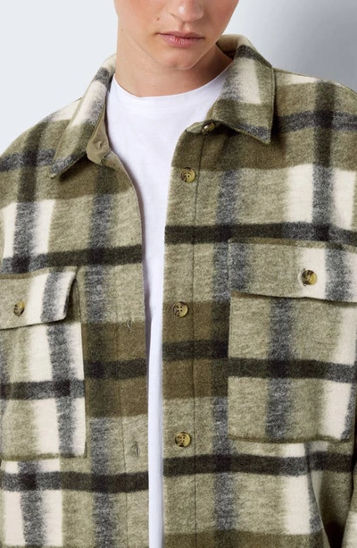 Shop Noisy May Jonas Longline Plaid Shirt Jacket In Capers Checks