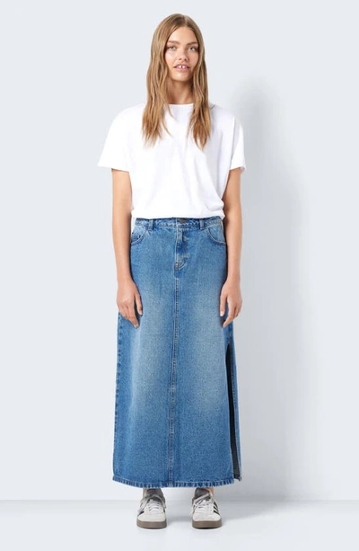 Shop Noisy May Melisa Denim Maxi Skirt In Medium Blue Denim