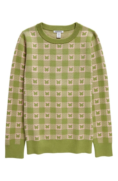 Shop Nordstrom Kids' Patterned Fitted Sweater In Green Eyes Butterfly Gingham