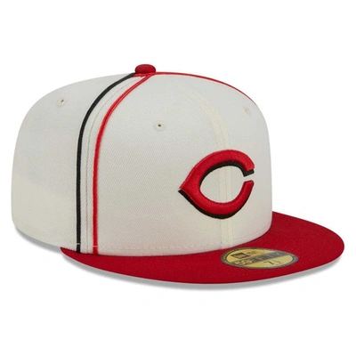 Men's New Era Cream/Red Cincinnati Reds Chrome Sutash 59FIFTY Fitted Hat