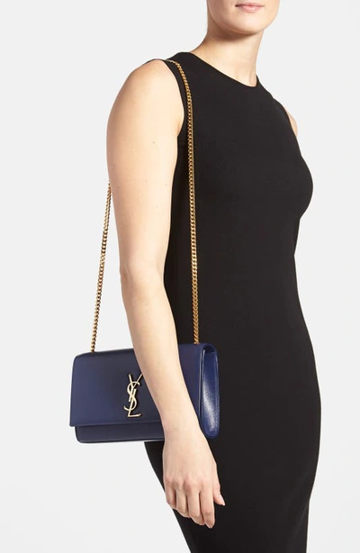 Shop Saint Laurent Medium Kate Leather Chain Shoulder Bag In Bleu