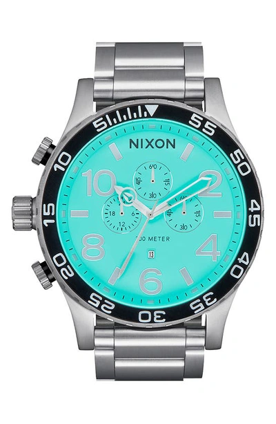 Shop Nixon 51-30 Chronograph Bracelet Watch, 51mm In Silver / Turquoise