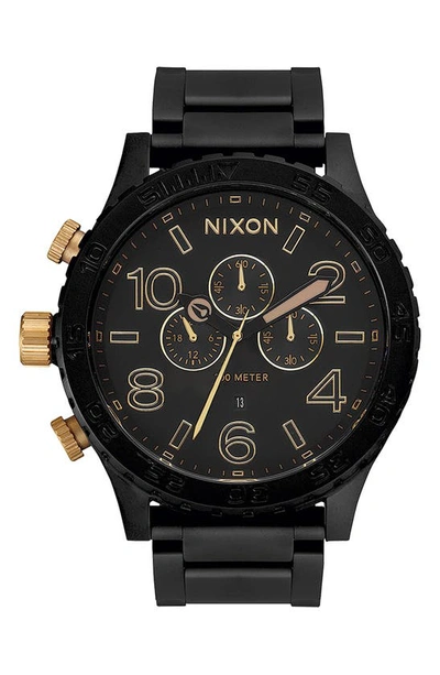 Shop Nixon 51-30 Chronograph Bracelet Watch, 51mm In Matte Black / Gold