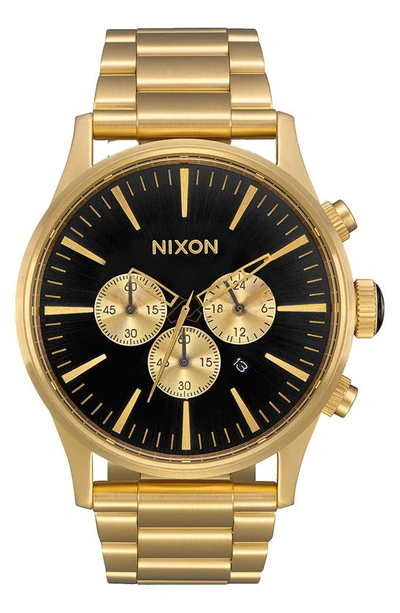 Shop Nixon Sentry Chronograph Bracelet Watch, 42mm In All Gold / Black