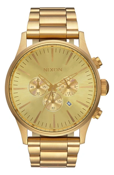 Shop Nixon Sentry Chronograph Bracelet Watch, 42mm In All Gold