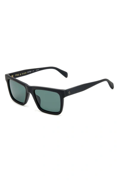 Shop Rag & Bone 54mm Rectangular Sunglasses In Matte Black/ Green