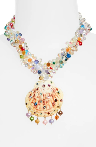 Shop Isshi Salacia Shell Pendant Beaded Necklace In Beige Multi