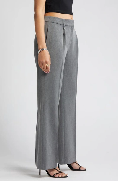 Shop Open Edit Pleated Mid Rise Stretch Twill Trousers In Grey Heather