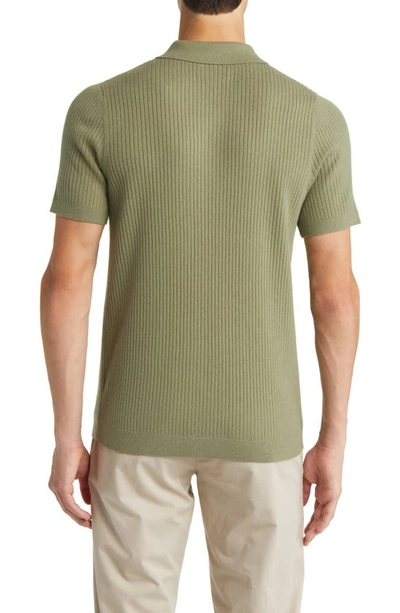 Open Edit Rib Button-up Polo Sweater In Green Lichen