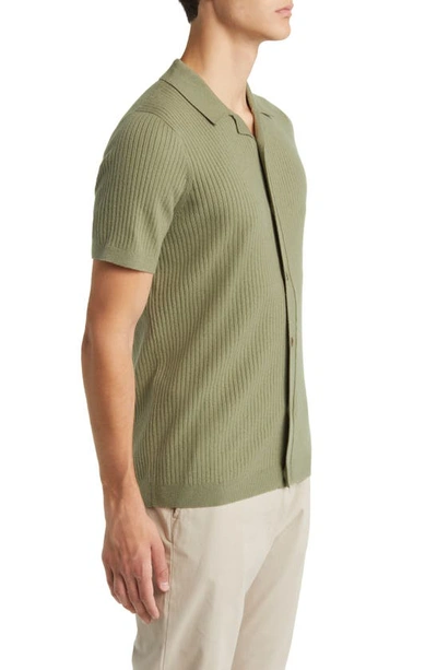 Open Edit Rib Button-up Polo Sweater In Green Lichen